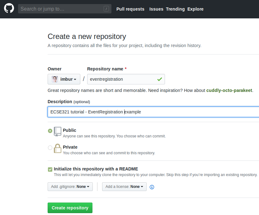 Create new eventregistration repo