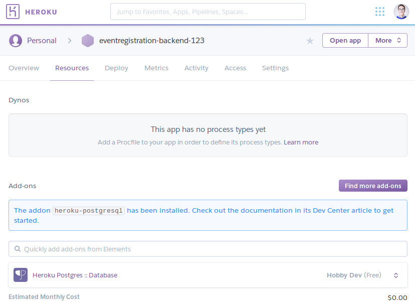 Heroku Postgres add-on