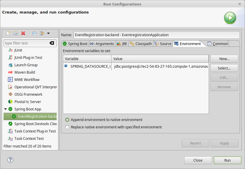 Adding env var to run config