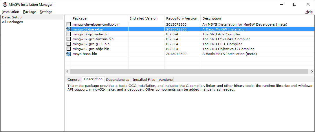 MinGW Base Packages